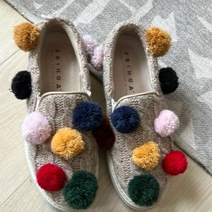 Joshua’s Joshua Sanders Beige Knitted Pom Pom Leather Wool Blend Trainers 37